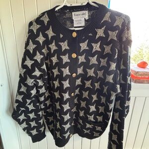 Black and Gray Star Sweater With Gold Buttons